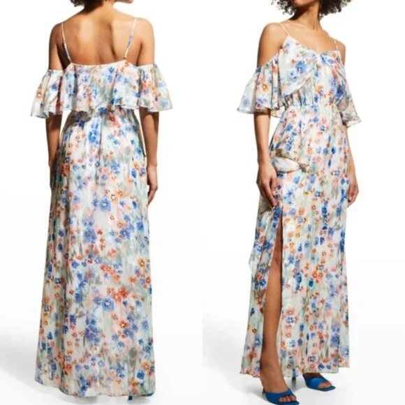 Tanya Taylor Floral Cascade Ruffle Lorena Maxi Dress sweetheart neckline 6, 8 - Picture 1 of 11